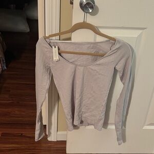 Anthropologie Light Gray Ribbed Bodysuit